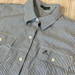 Lauren Jeans Co Ralph Blue White Striped Short Sleeve Button Front Shirt Dress